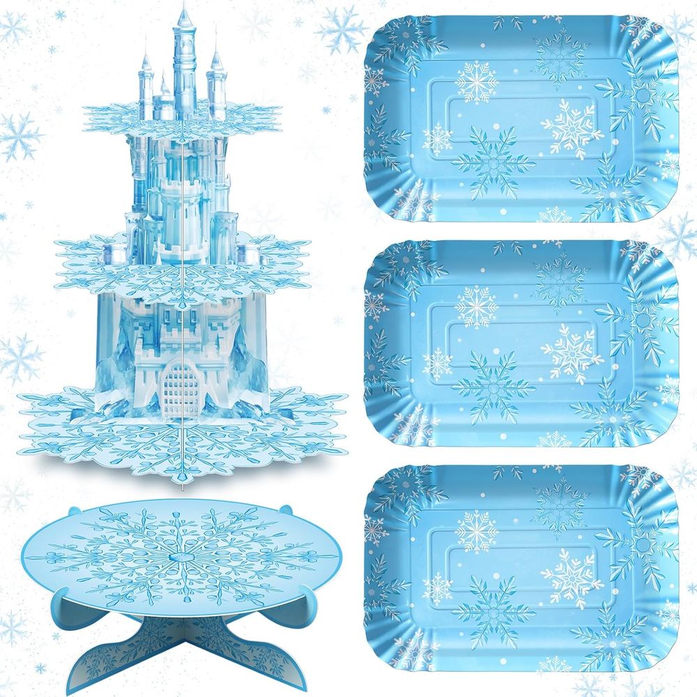 Cupcake Stand Tier - 3-Tier Blue Castle Cupcake Stand and