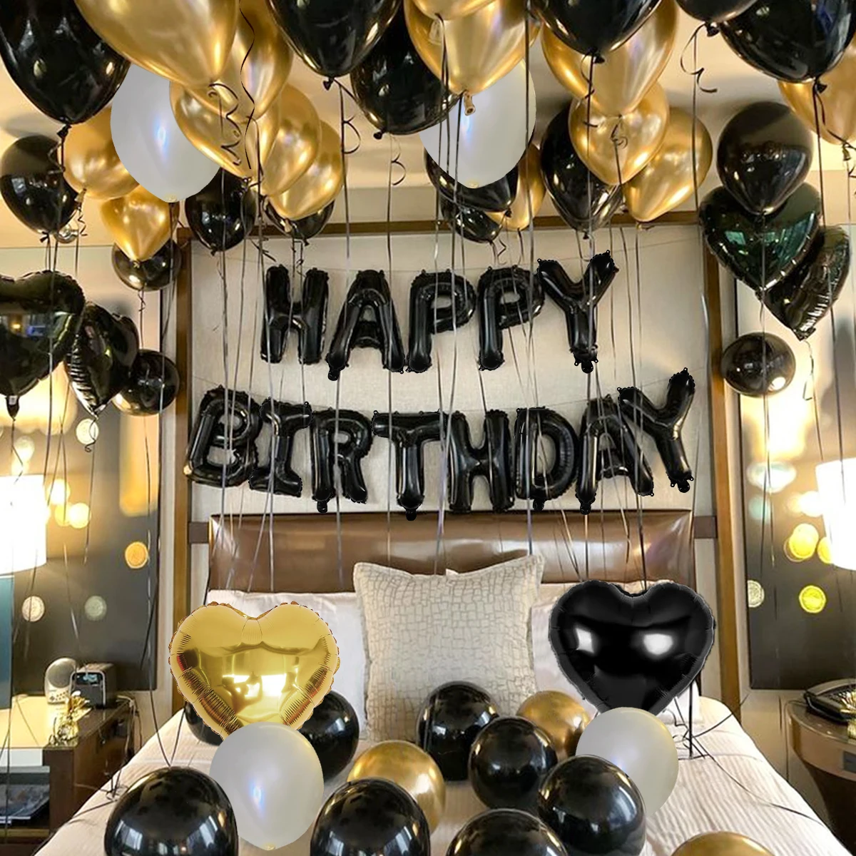 42pcs black and gold birthday  - Balloon Pump Hand ulasan dan harga