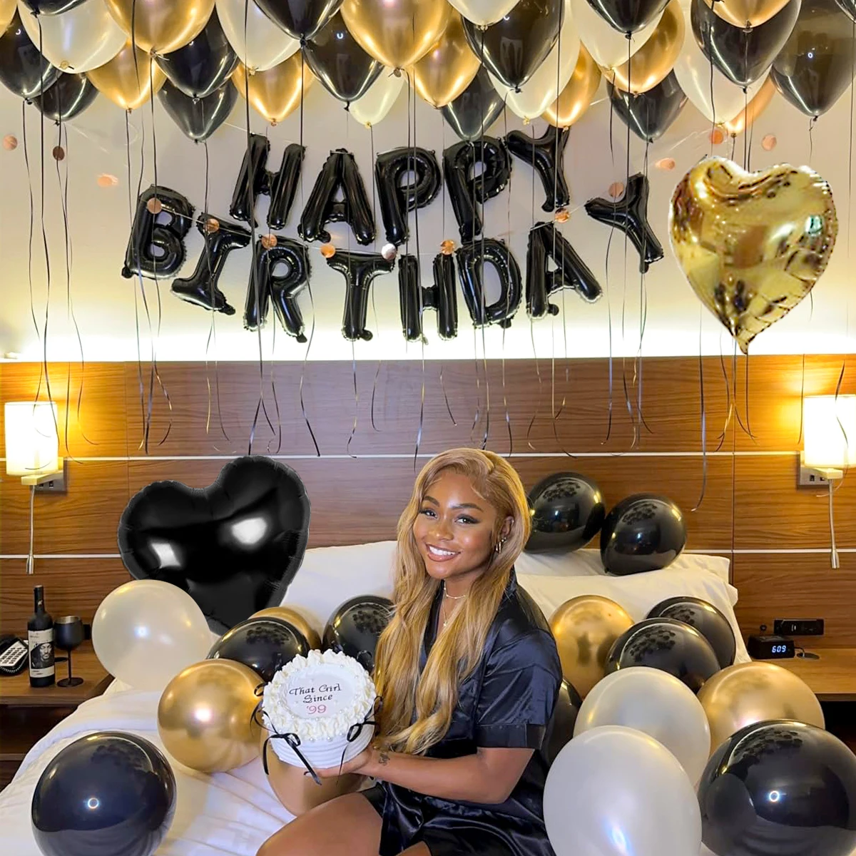 42pcs black and gold birthday  - Balloon Pump Hand ulasan dan harga