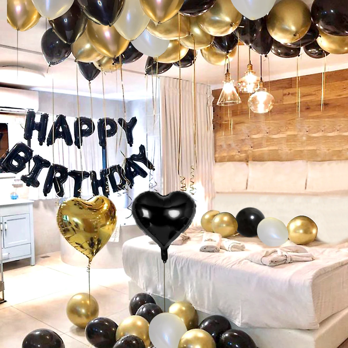 42pcs black and gold birthday  - Balloon Pump Hand ulasan dan harga
