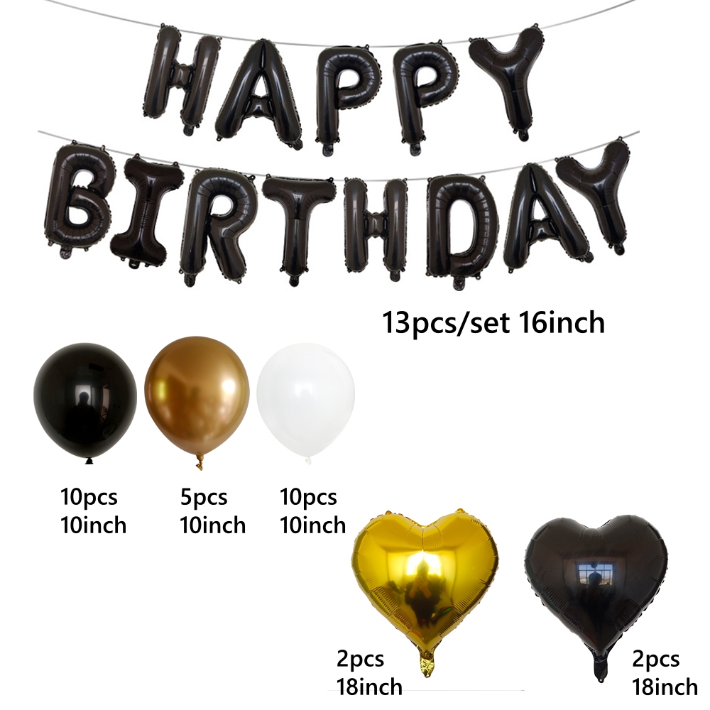 42pcs black and gold birthday  - Balloon Pump Hand ulasan dan harga