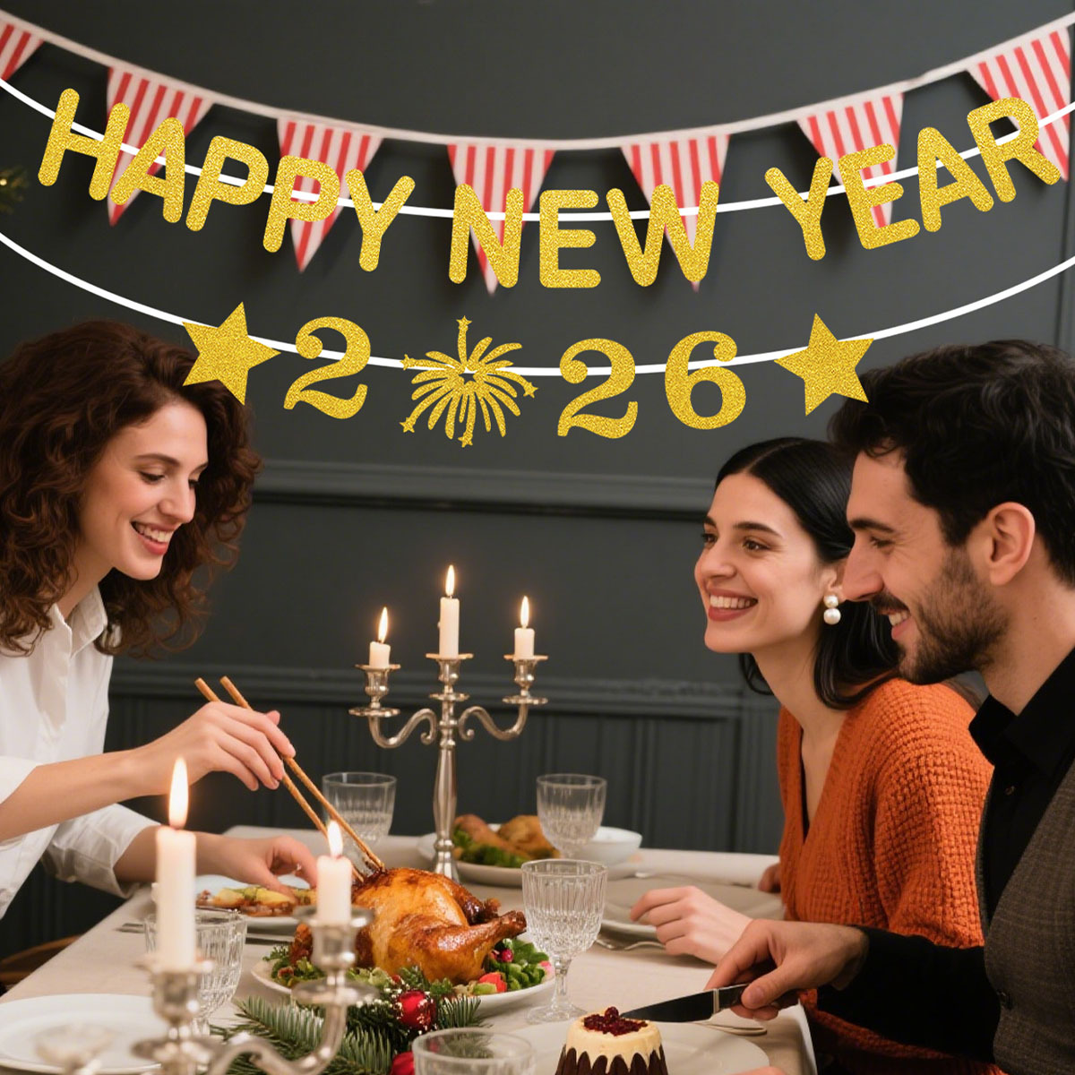 1Set 2026 Happy New Year Decor - Party Banner Gold ulasan dan harga