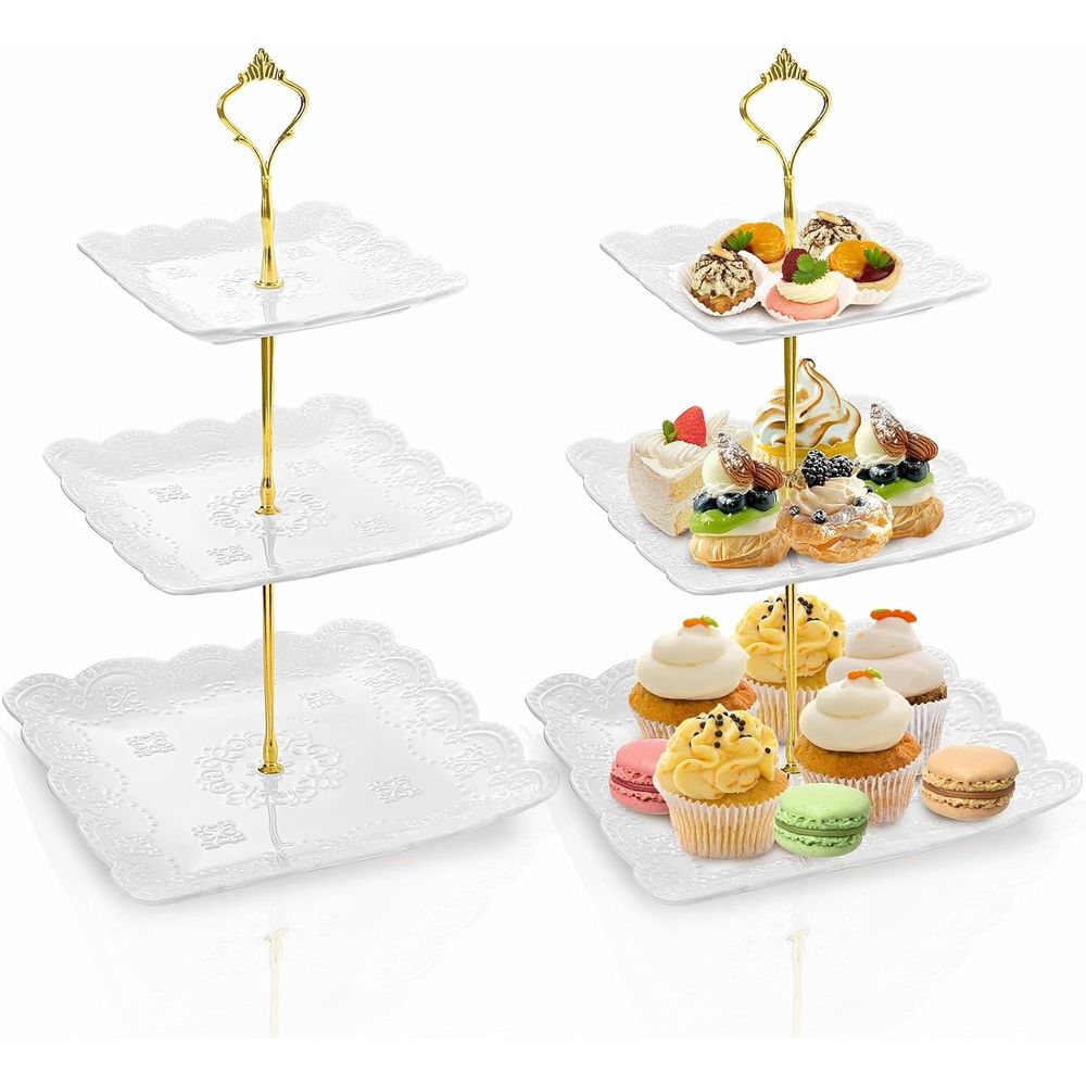 2 Pack 3-Tier White Ceramic Em - Cupcake Stand Tier ulasan dan harga