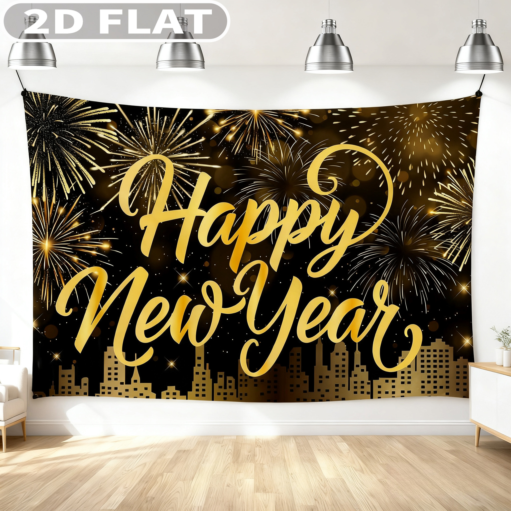 1pc Happy New Year Party Photo - Party Banner Gold ulasan dan harga