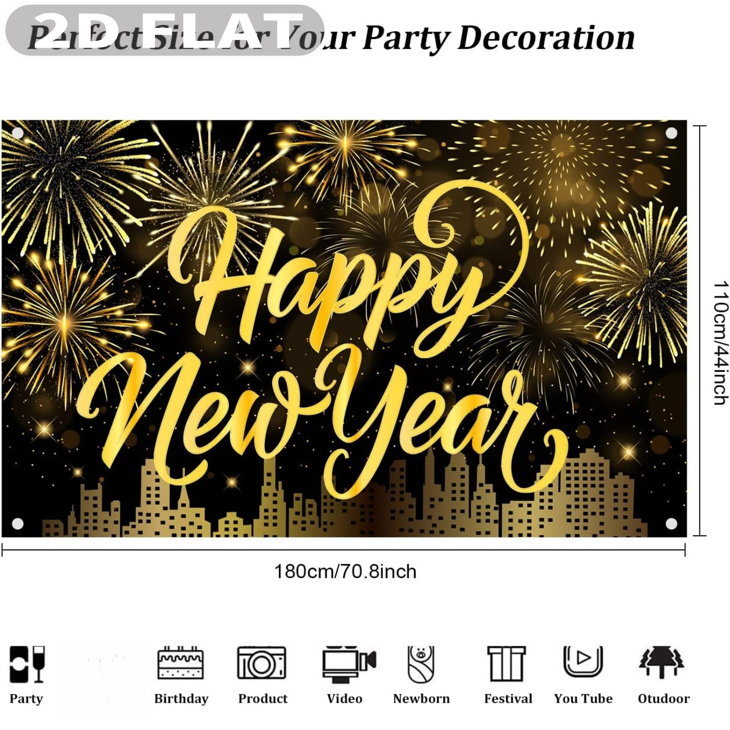 1pc Happy New Year Party Photo - Party Banner Gold ulasan dan harga