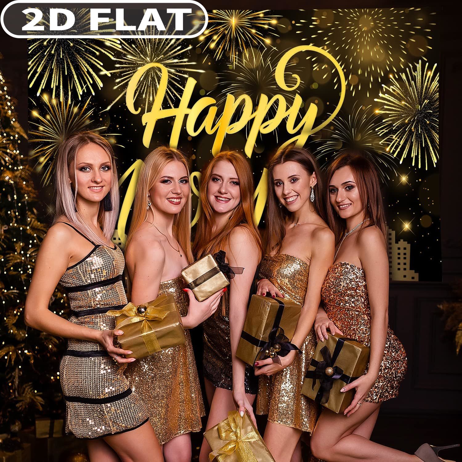 1pc Happy New Year Party Photo - Party Banner Gold ulasan dan harga