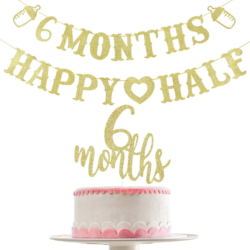 6 month Banner Happy Half Bann - Party Banner Gold ulasan dan harga