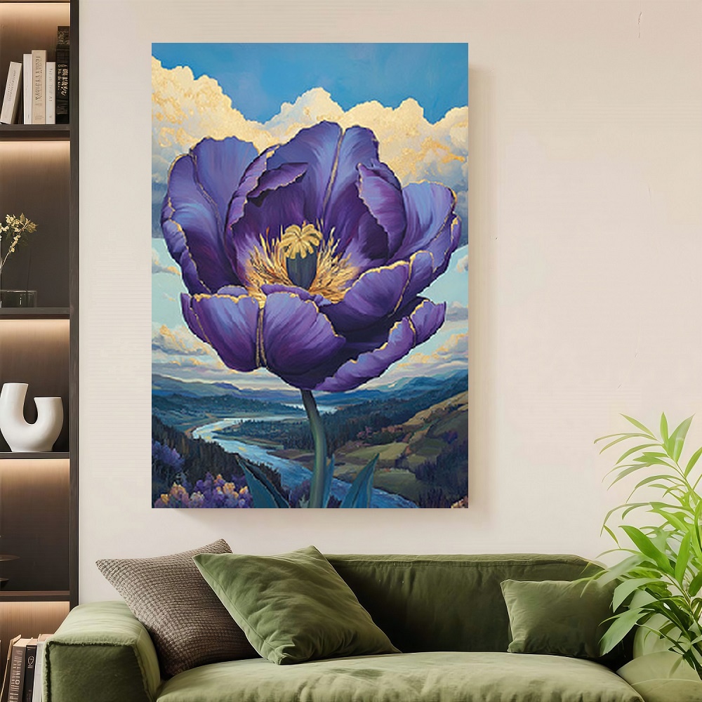Framed Large Purple Peony Flow - Flower Wall Panel ulasan dan harga