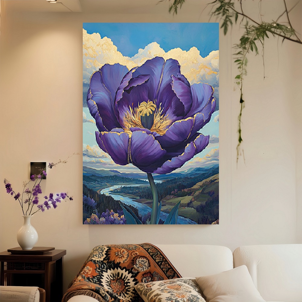Framed Large Purple Peony Flow - Flower Wall Panel ulasan dan harga