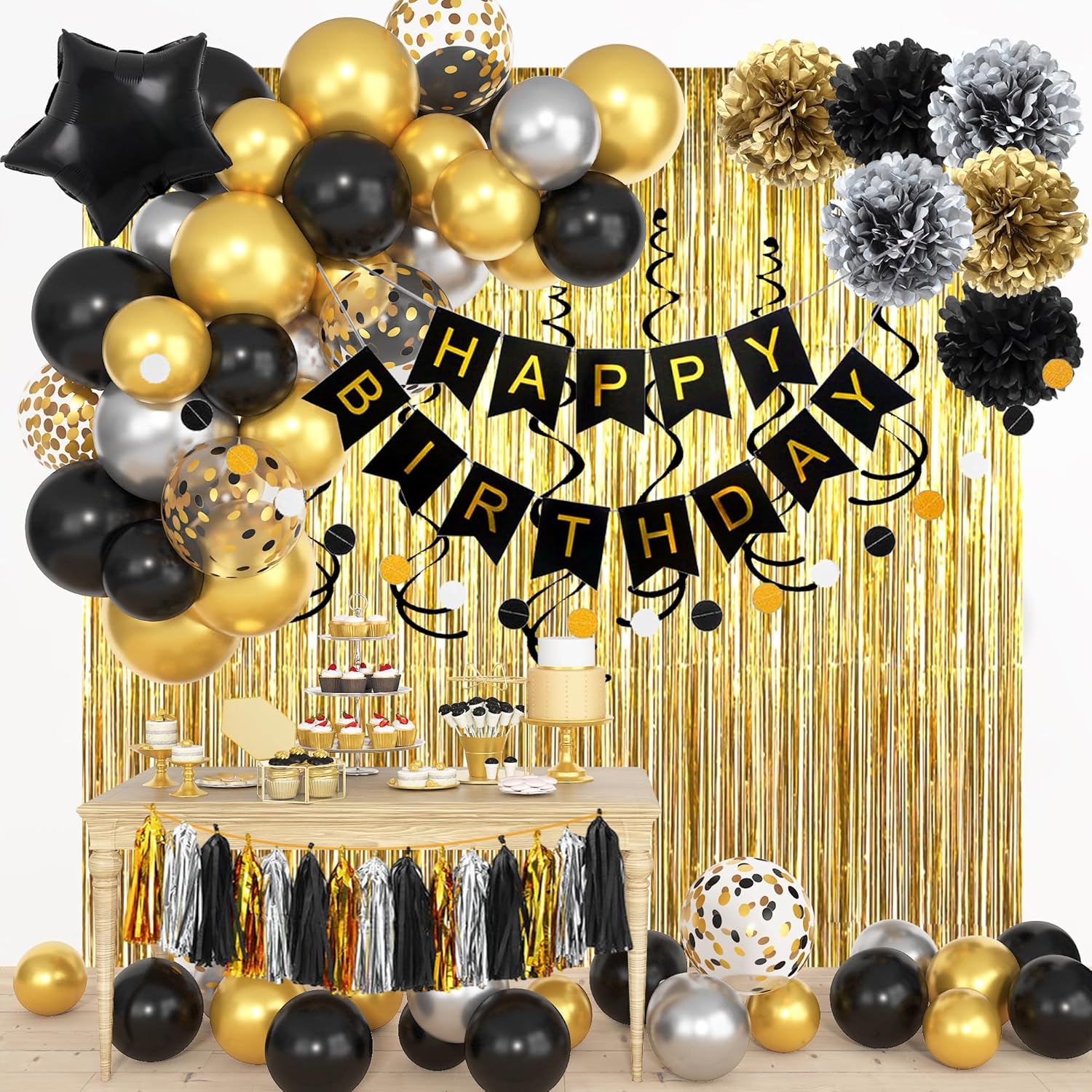 Black Gold Happy Birthday Deco - Balloon Arch Kit ulasan dan harga