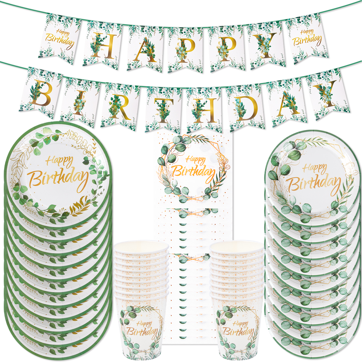 Green Eucalyptus Leaf Happy Bi - Table Cloth Disposable ulasan dan harga