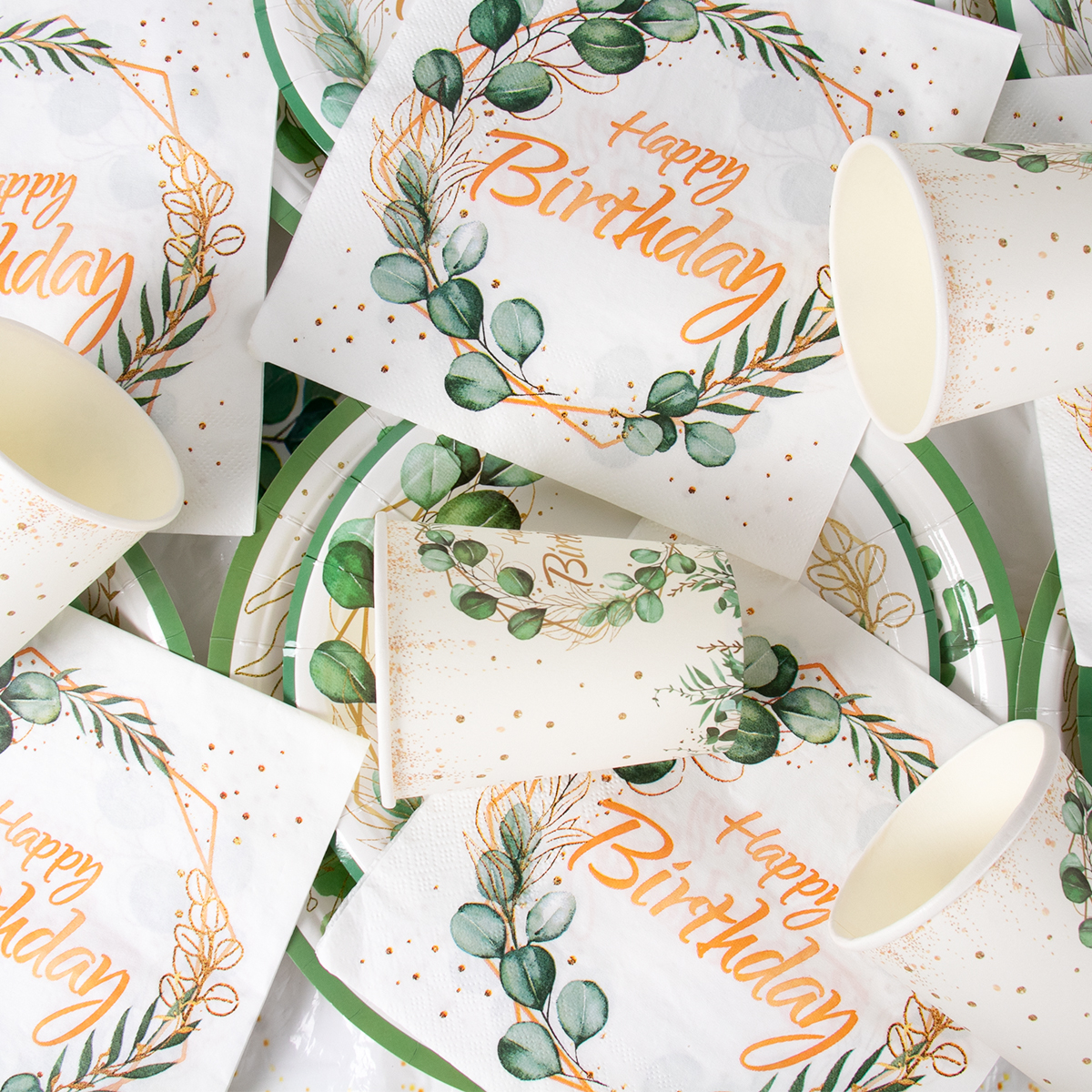 Green Eucalyptus Leaf Happy Bi - Table Cloth Disposable ulasan dan harga
